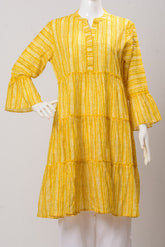 Women's Frock - Yellow White Print (100% Cotton) - LF885 | 925 Attire Ltd