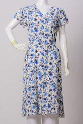 Women's Long Dress - Blue White Print (100% Viscose) - LLF858 | 925 Attire Ltd