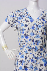 Women's Long Dress - Blue White Print (100% Viscose) - LLF858 | 925 Attire Ltd