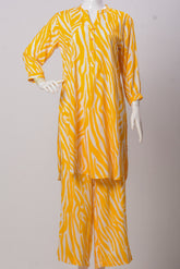 Women's Set - Yellow-White Tiger Print (100% Viscose) - LS1087 | 925 Attire Ltd