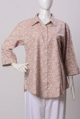 Women's Shirt - White with Light Pink Print (100% Cotton) - L SHIRT871 | 925 Attire Ltd