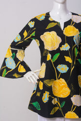 Women's Top - Yellow Flower on Black (100% Cotton) - LT1090 | 925 Attire Ltd