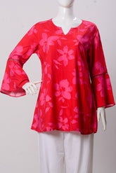 Women's Top - Pink Flower on Red (100% Viscose) - LT1091 | 925 Attire Ltd