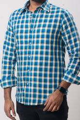 Men's Formal Shirt - Blue Yellow Check (Full Sleeve) - MLSS1056 | 925 Attire Ltd