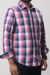 Men's Formal Shirt Pink Navy Blue Check