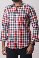 Men's Formal Shirt - Brown-White Check (Full Sleeve) - MLSS1058 | 925 Attire Ltd
