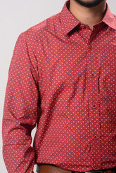 Men's Formal Shirt - Maroon Print (Full Sleeve) - MLSS901