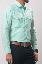 Men's Formal Shirt - Ocean Blue (Full Sleeve) - MS LIN5 | 925 Attire Ltd