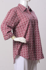 Women's Shirt - Maroon White Print (100% Cotton) - LS878 | 925 Attire Ltd