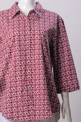 Women's Shirt - Maroon White Print (100% Cotton) - LS878 | 925 Attire Ltd