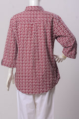 Women's Shirt - Maroon White Print (100% Cotton) - LS878 | 925 Attire Ltd