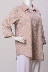 Women's Shirt - White with Light Pink Print (100% Cotton) - L SHIRT871 | 925 Attire Ltd