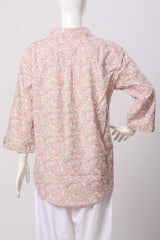 Women's Shirt - White with Light Pink Print (100% Cotton) - L SHIRT871 | 925 Attire Ltd
