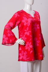 Women's Top - Pink Flower on Red (100% Viscose) - LT1091 | 925 Attire Ltd