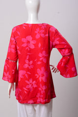 Women's Top - Pink Flower on Red (100% Viscose) - LT1091 | 925 Attire Ltd
