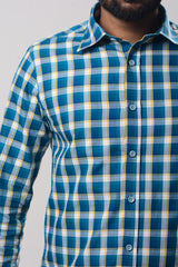 Men's Formal Shirt - Blue Yellow Check (Full Sleeve) - MLSS1056 | 925 Attire Ltd