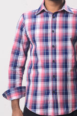 Men's Formal Shirt Pink Navy Blue Check