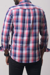 Men's Formal Shirt Pink Navy Blue Check