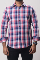 Men's Formal Shirt Pink Navy Blue Check