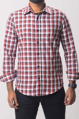 Men's Formal Shirt - Brown-White Check (Full Sleeve) - MLSS1058 | 925 Attire Ltd