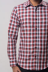 Men's Formal Shirt - Brown-White Check (Full Sleeve) - MLSS1058 | 925 Attire Ltd