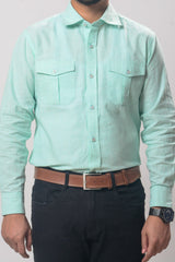 Men's Formal Shirt - Ocean Blue (Full Sleeve) - MS LIN5 | 925 Attire Ltd