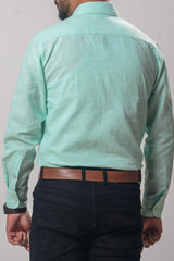 Men's Formal Shirt - Ocean Blue (Full Sleeve) - MS LIN5 | 925 Attire Ltd