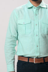Men's Formal Shirt - Ocean Blue (Full Sleeve) - MS LIN5 | 925 Attire Ltd